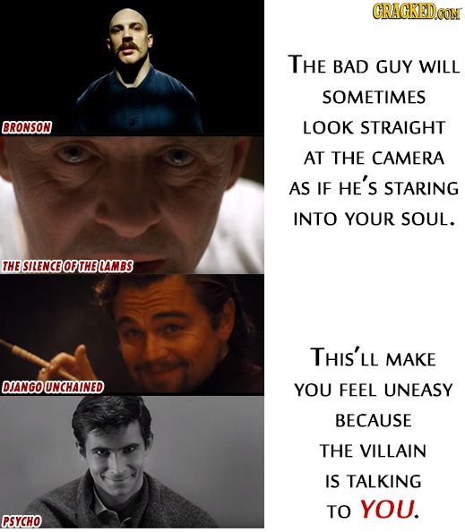 CRACKEDCON THE BAD GUY WILL SOMETIMES BRONSON LOOK STRAIGHT AT THE CAMERA AS IF HE'S STARING INTO YOUR SOUL. THESILENCEOPTHELAMBS THIS'LL MAKE DJANGO