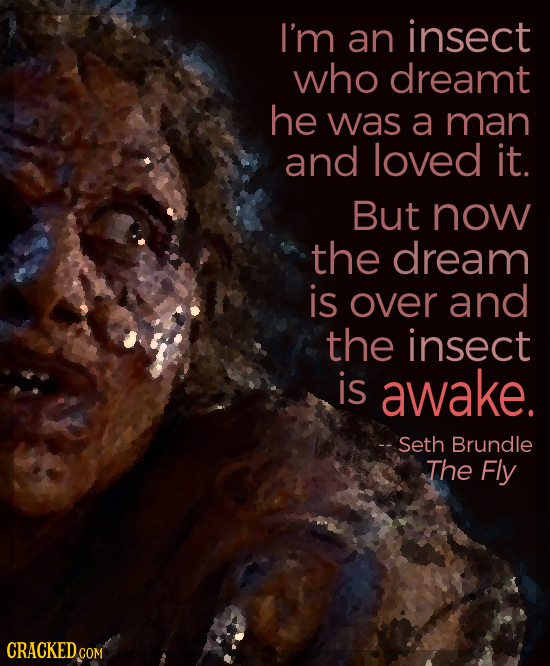 I'm an insect who dreamt he was a man and loved it. But now the dream is over and the insect is awake. -- Seth Brundle The Fly CRACKED