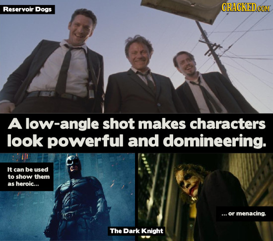 CRACKEDCO Reservoir Dogs A ow-angle shot makes characters look powerful and domineering. It can beused to show them as heroic... ...or menacing. The D