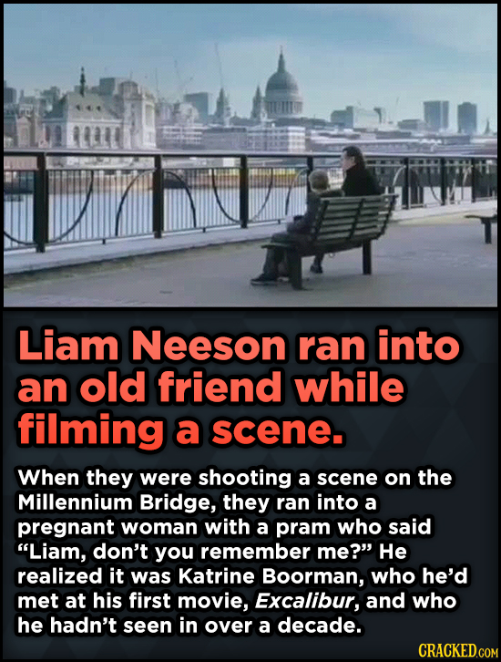 15 Weird Details About Love Actually That You Never Knew - Liam Neeson ran into an old friend while filming a scene. When they were shooting