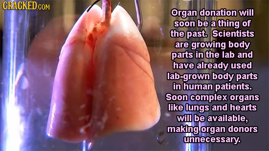 Organ donation will soon be a thing of the past. Scientists are growing body parts in the lab and have already used grown body parts in human patients