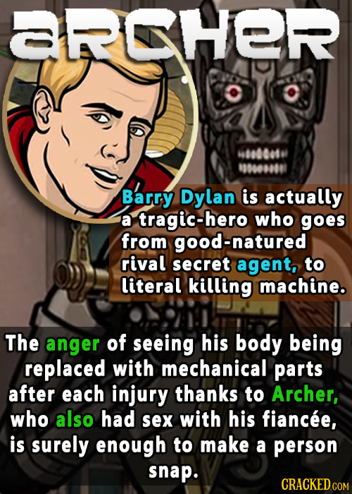 ARCHER 460000ta 1006000001 Barry Dylan is actually a tragic-hero who goes from good-natured rival secret agent, to literal killing machine. The anger