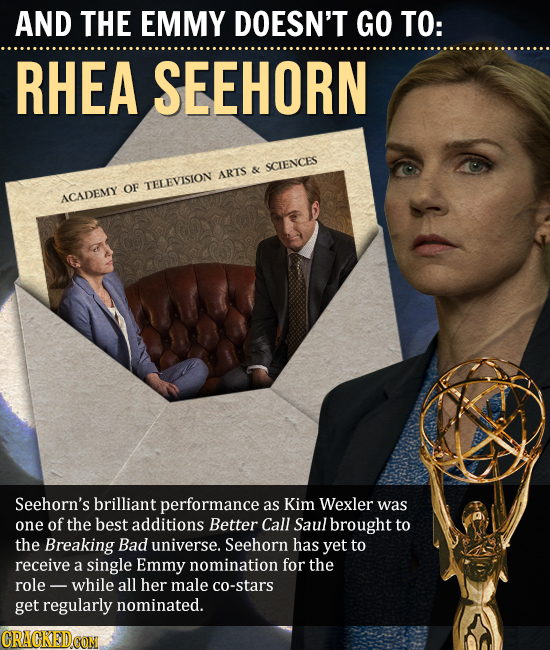AND THE EMMY DOESN'T GO TO: RHEA SEEHORN & SCIENCES ARTS OF TELEVISION ACADEMY Seehorn's brilliant performance as Kim Wexler was one of the best addit