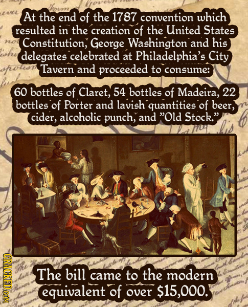 At the end of the 1787 convention which resulted in the creation of the United States >ot Constitution, George Washington' and his delegates celebrate