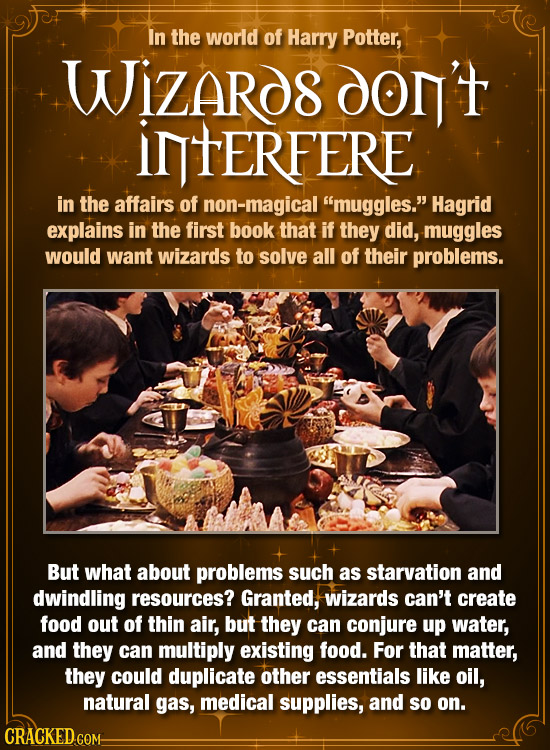 In the world of Harry Potter, Wizards don't inERFERE in the affairs of non-magical muggles. Hagrid explains in the first book that if they did, mugg