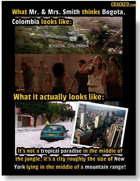 What Mr. & Mrs. Smith thinks Bogota, Colombia looks like: BOGOTA. COLOMBIA What it actually looks like: It's not a tropical paradise in the middle of 