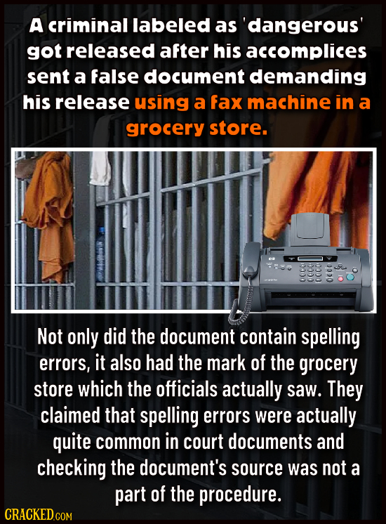 A criminal labeled as 'dangerous' got released after his accomplices sent a false document demanding his release using a fax machine in a grocery stor