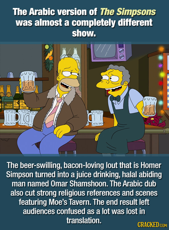 The Arabic version of The Simpsons was almost a completely different show. VvU Ma Drnt CACT PId 277 The beer-swilling, bacon-loving lout that is Homer