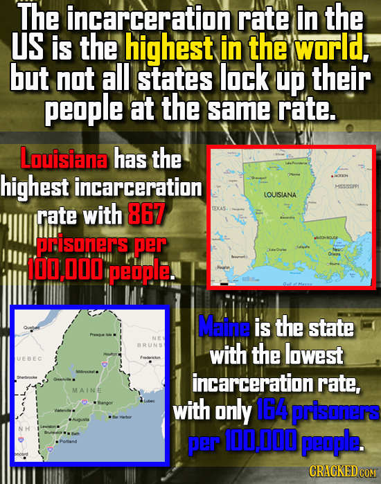 The incarceration rate in the US is the highest in the world, but not all states lock up their peaple at the same rate. Louisiana has the highest inca