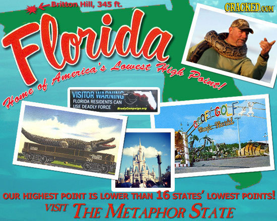 Flerida Britbon Hill, 345 ft. CRACKED CON Lowest Higlo PPoiat! America's of VISITOR A DNLNA VVAKIVUINE ome FLORIDA RESIDENTS CAN USE DEADLY FORCE Brad