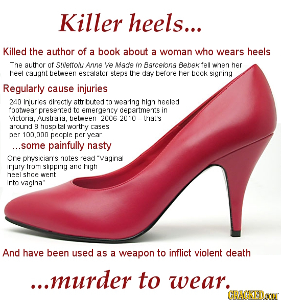 Killer heels... Killed the author of a book about a woman who wears heels The author of Stilettolu Anne Ve Made In Barcelona Bebek fell when her heel