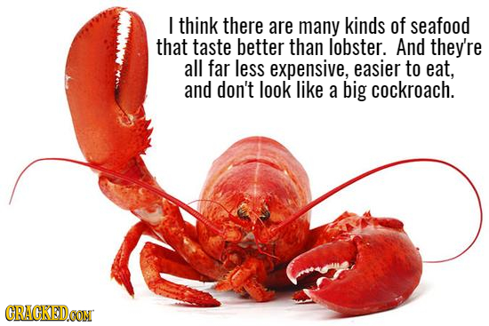 I think there are many kinds of seafood that taste better than lobster. And they're all far less expensive, easier to eat, and don't look like a big c