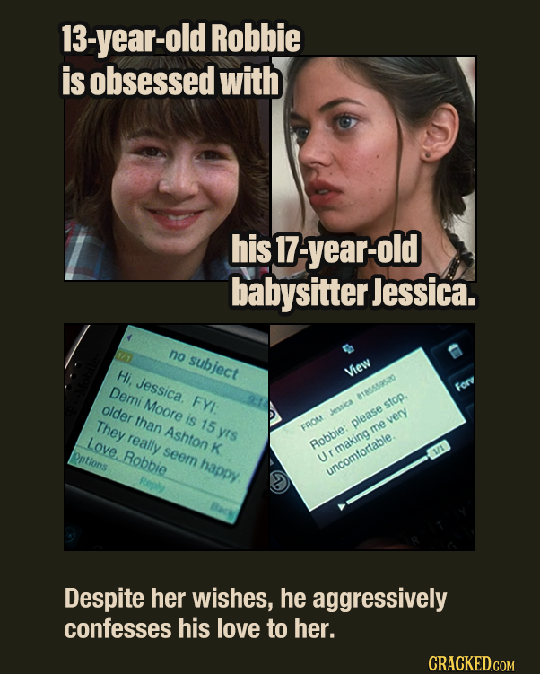 13-year-old Robbie is obsessed with his 17-year-old babysitter Jessica. no subject Hi, View Jessica. Demi Moore forv FYI: A18S55520 older stop. Jessic