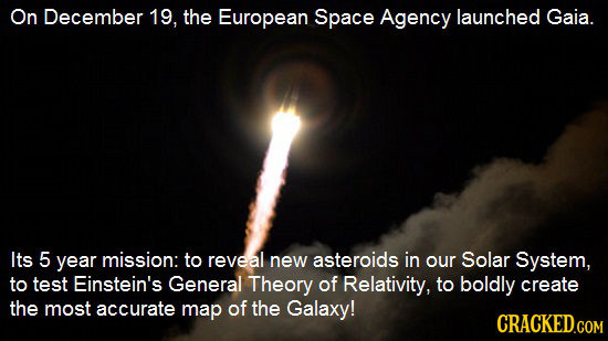 On December 19, the European Space Agency launched Gaia. Its 5 year mission: to reveal new asteroids in our Solar System, to test Einstein's General T