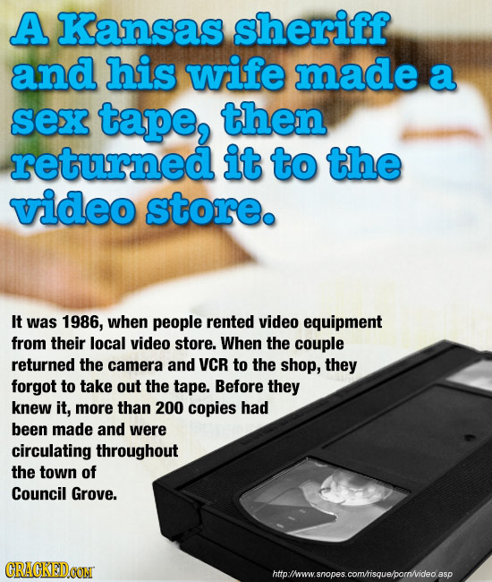 A Kansas sheriff and his wife made a sex tape, then returned it to the video store. It was 1986, when people rented video equipment from their local v