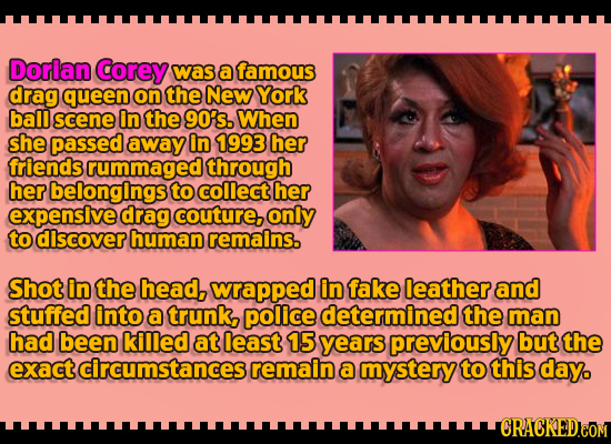 Dorian Corey was a famous drag queen on the New York balll scene in the 90's. When she passed away in 1993 her friends rummaged through her belongings
