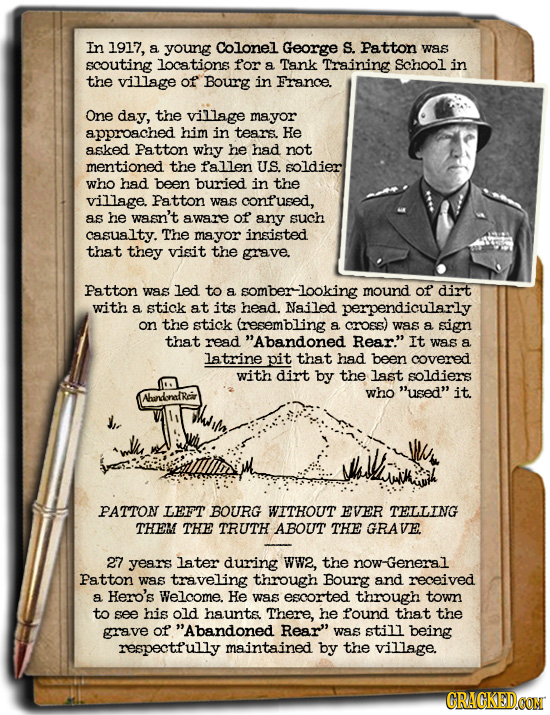 In 1917, a young Colonel George S. Patton was scouting locations for a Tank Training School in the village of Bourg in France. One day, the village ma
