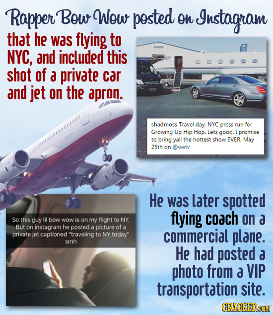 Rapper Bow Wow posted on Jnstagram that he was flying to NYC, and included this shot of a private car and jet on the apron. shadmoss Travel day. NYC p