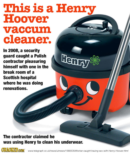 This is a Henry Hoover vaccum cleaner. In 2008, a security guard caught a Polish Henry contractor pleasuring himself with one in the break room of a S