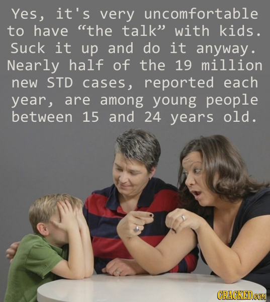 Yes, it's very uncomfortable to have the talk with kids. Suck it up and do it anyway. Nearly half of the 19 million new STD cases, reported each yea