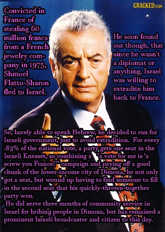Convicted in France of stealing 60 million francs He soon found from French out though, that a jewelry since he wasn't com- diplomat pany in 1975, a o