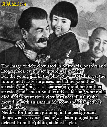 CRACKED COM The image widely circulated in postcards, posters and litographies, even a sculpture was made. For the young girl in the photo, Gelia Mark