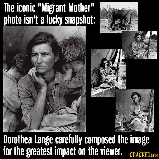 The iconic Migrant Mother photo isn't a lucky snapshot: Dorothea Lange carefully composed the image for the greatest impact on the viewer.