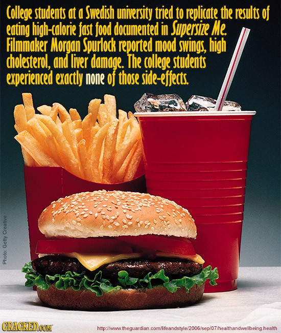 College students at a Swedish university tried to replicate the results of eating high-calorie fast food documented in Supersie Me Filmmaker Morgan Sp