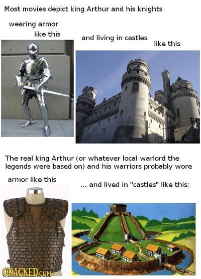 Most movies depict king Arthur and his knights wearing armor like this and living in castles like this The real king Arthur (or whatever local warlord