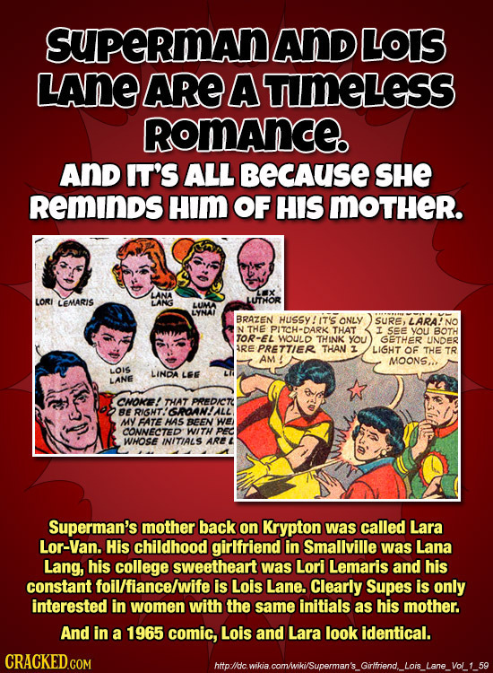 SUpERMAN AND LOIS LANE ARE A TIMELESS RomAnce. AND IT'S ALL BECAUSE SHE REMINDS HIM OF HIS MOTHER. LANA LORI LEMARIS LANG LUTHOR LUMA LYNA BRAZEN HUss