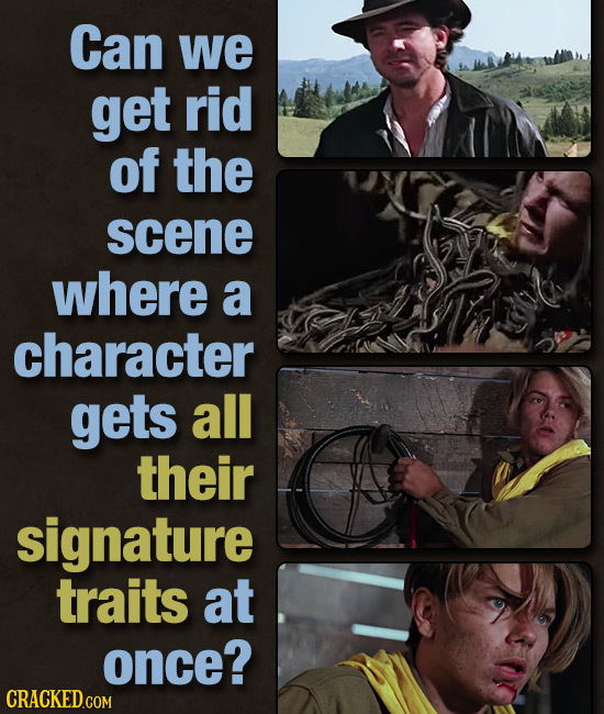 Can we get rid of the scene where a character gets all their signature traits at once?