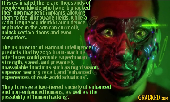It is estmated there are thousands of people worldwide who haue biohacked their own magnetic implants allowing them to feel microwave fields, while a