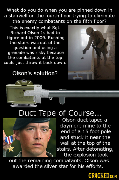 What do you do when you are pinned down in a stairwell on the fourth floor trying to eliminate the enemy combatants on the fifth floor? This is exactl