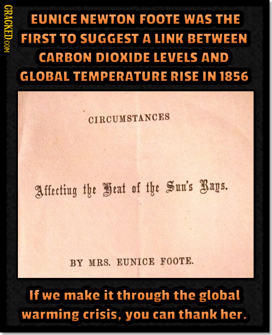 CRAOY EUNICE NEWTON FOOTE WAS THE FIRST TO SUGGEST A LINK BETWEEN CARBON DIOXIDE LEVELS AND GLOBAL TEMPERATURE RISE In 1856 CIRCUMSTANCES ffecting tbe