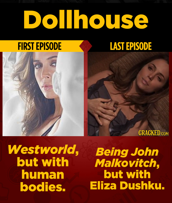 Dollhouse FIRST EPISODE LAST EPISODE CRACKEDCO COM Westworld, Being John but with Malkovitch, human but with bodies. Eliza DuShku.