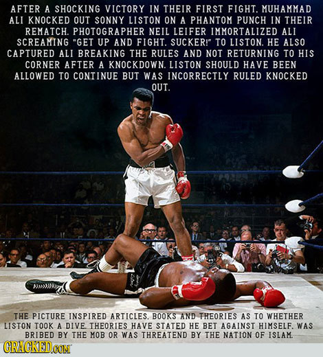 AFTER A SHOCKING VICTORY IN THEIR FIRST FIGHT. MUHAMMAD ALI KNOCKED OUT SONNY LISTON ON A PHANTOM PUNCH IN THEIR REMATCH. PHOTOGRAPHER NEIL LEIFER IMM