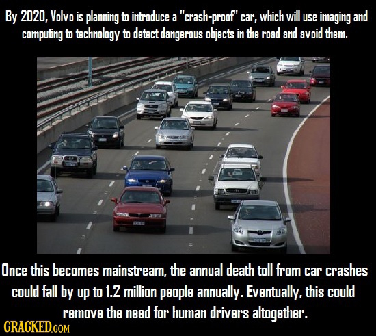 By 2020, Volvo is planning to introduce a crash- -proof' car which will use imaging and computing to technology to detect dangerous objects in the r