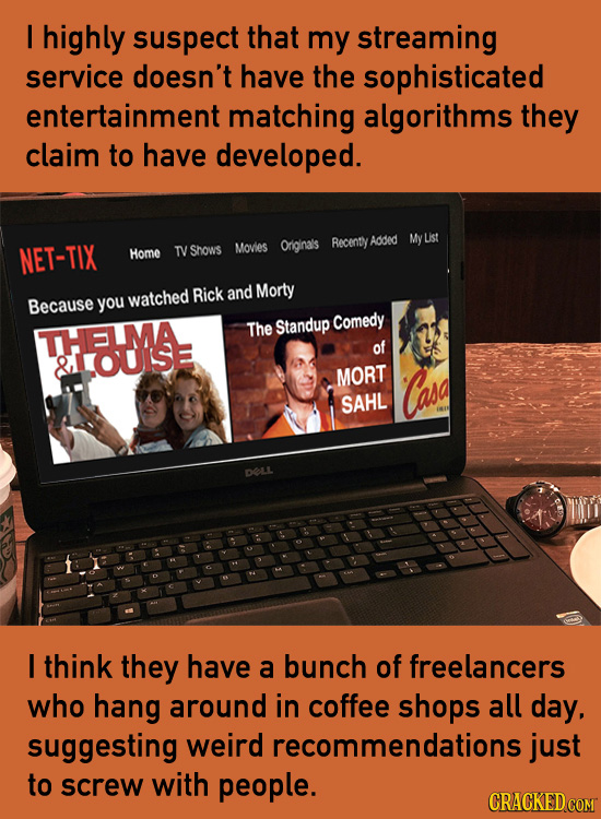 I highly suspect that my streaming service doesn't have the sophisticated entertainment matching algorithms they claim to have developed. Originais Re