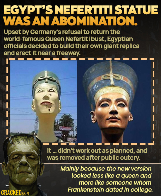 EGYPT'S NEFERTITI STATUE WAS SANABOMINATION. Upset by Germany's refusal to return the orld-famous Queen Nefertiti bust, Egyptian officials decided to