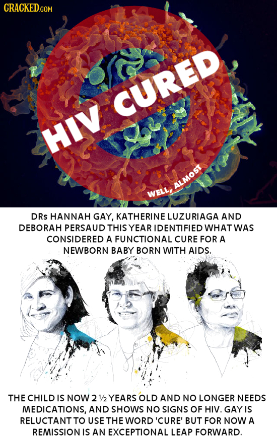 CRACKED.COM CURED HIV ALMOS WELLI DRs HANNAH GAY, KATHERINE LUZURIAGA AND DEBORAH PERSAUD THIS YEAR IDENTIFIED WHAT WAS CONSIDERED A FUNCTIONAL CURE F