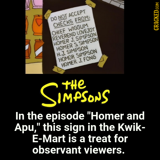 ACCEPT DO NOT FROM: CHECKS WIGGUM CHIEF LOVEJOY REVEREND J. SIMPSON HOMER S. SIMPSON HOMER SIMPSON H.J. SIMPSON HOMOR J. FONG HOMER SIMPSoNS tHE In th