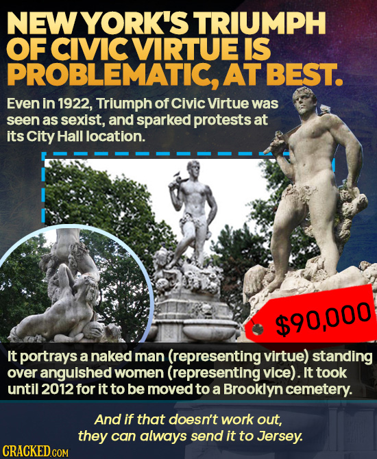 NEWYORK'S TRIUMPH OF CIVIC VIRTUE IS PROBLEMATIC, AT BEST. Even in 1922, Triumph of Civic Virtue was seen as sexist, and sparked protests at its City