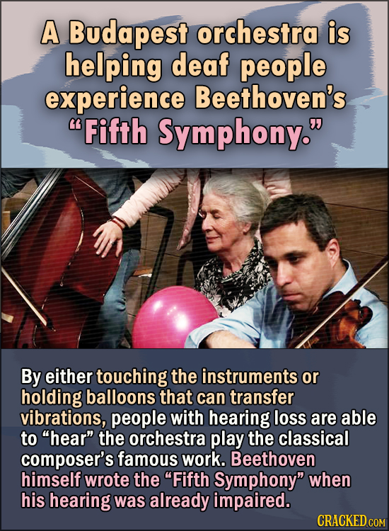 15 Feel Good Stories Of 2020 To End This Wretched Year - A Budapest orchestra is helping deaf people experience Beethoven’s “Fifth Symphony.” By eithe