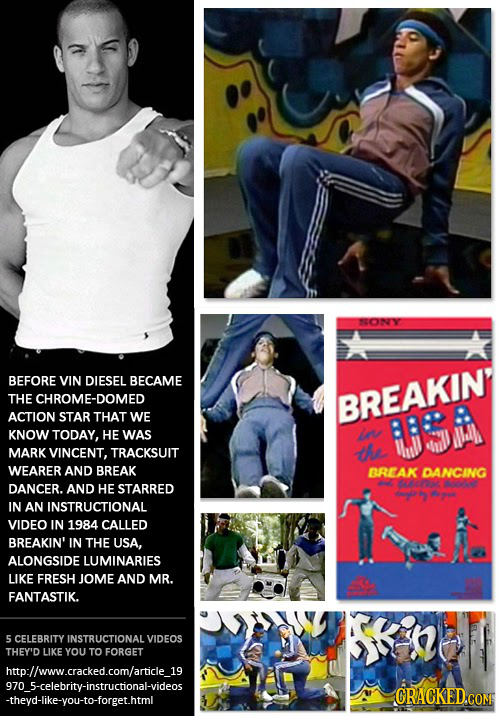 TONY BEFORE VIN DIESEL BECAME THE CHROME-DON BREAKIN ACTION STAR THAT WE KNOW TODAY, HE WAS lo 3S WJA MARK VINCENT, TRACKSUIT WEARER AND BREAK BREAK D