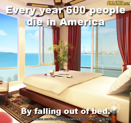 CRACKEDCOR Every year 600 people die in America By falling out of beds htipllcontenttme.com'imelmagazinelarticle9171, .html