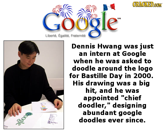 CRACKEDCON Google Liberte, Egalite, Fraternite Dennis Hwang was just an intern at Google when he was asked to doodle around the logo for Bastille Day