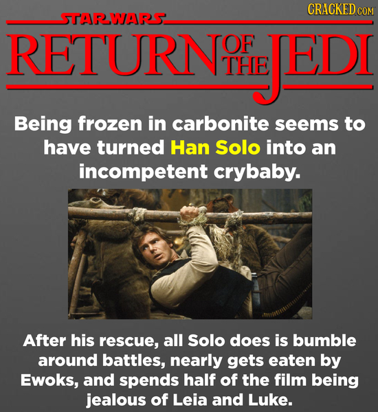 CRACKEDcO COM STARWARS RETURNOI OF JEDI THE Being frozen in carbonite seems to have turned Han Solo into an incompetent crybaby. After his rescue, all