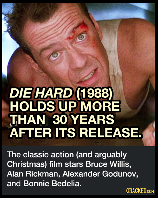 DIE HARD (1988) HOLDS UP MORE THAN 30 YEARS AFTER ITS RELEASE The classic action (and arguably Christmas) film stars Bruce Willis, Alan Rickman, Alexa