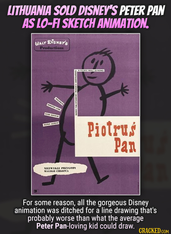 LITHUANIA SOLD DISNEY'S PETER PAN AS LO-FI SKETCH ANIMATION DiSNEY's WALT Prodnetions LLA Piotrus Pan WEZWIKLE PRZANGODY CO CHLOPCA For some reason, a