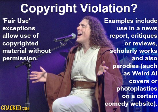 Copyright Violation? 'Fair Use' Examples include exceptions use in a news allow use of report, critiques copyrighted or reviews, material without scho